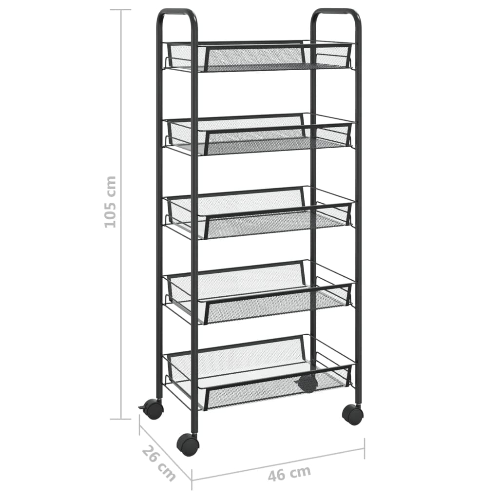 8720286562826_g_en_hd_5 vidaXL 5-Tier Kitchen Trolley Black 46x26x105 cm Iron - Image 7