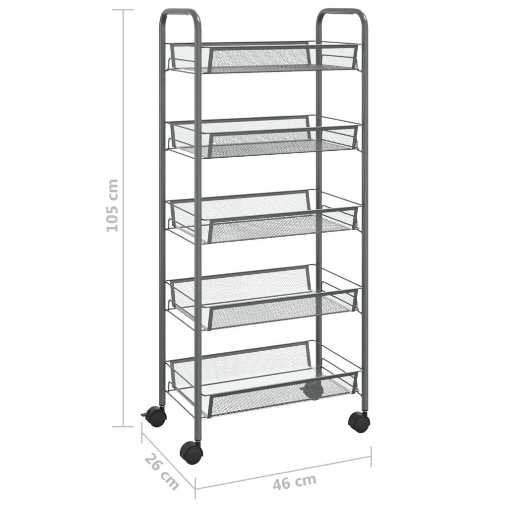 8720286562840_g_en_hd_5 vidaXL 5-Tier Kitchen Trolley Grey 46x26x105 cm Iron - Image 7