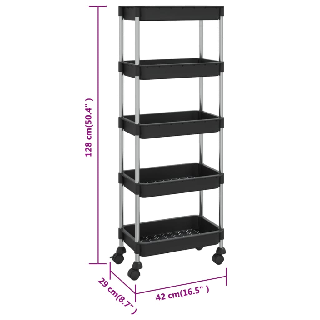8720286562857_g_en_hd_5 vidaXL 5-Tier Kitchen Trolley Black 42x29x128 cm Iron and ABS - Image 7