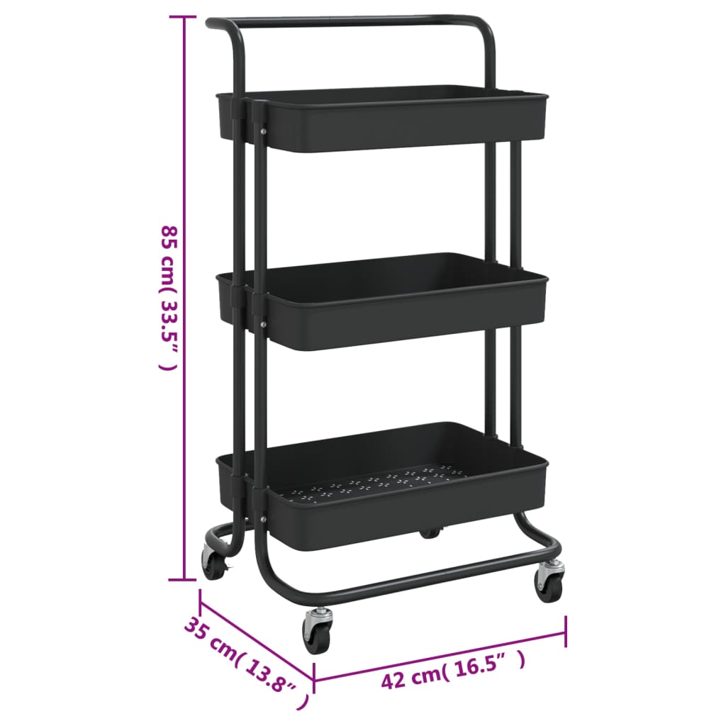 8720286562895_g_en_hd_5 vidaXL 3-Tier Kitchen Trolley Black 42x35x85 cm Iron and ABS - Image 7