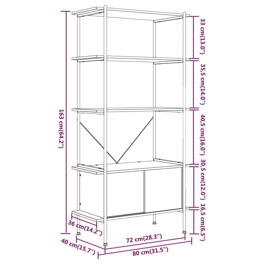 8720286563106_g_en_hd_4 vidaXL 5-Tier Shelving Unit with Cabinet 80x40x163 cm Steel and Engineered Wood - Image 7