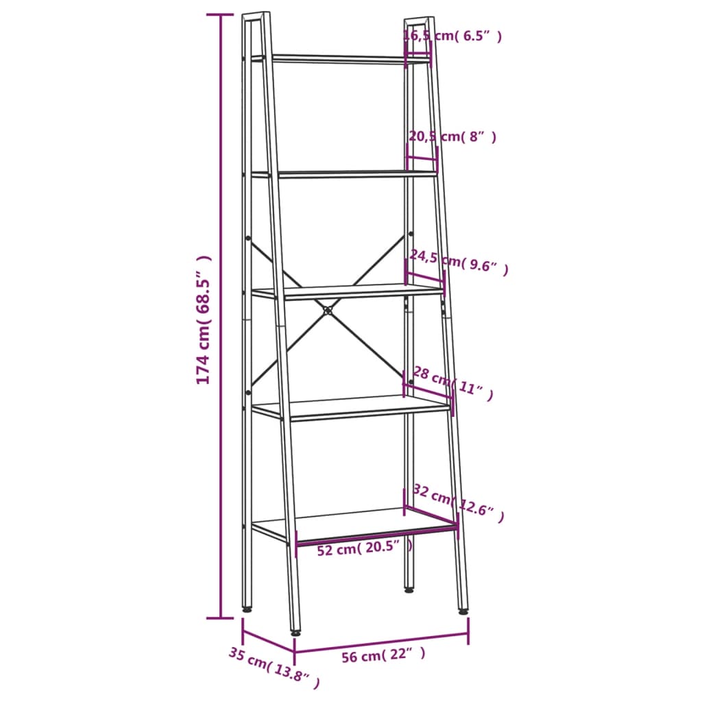 8720286563212_g_en_hd_6 vidaXL 5-Tier Standing Shelf Light Brown and Black 56x35x174 cm - Image 9