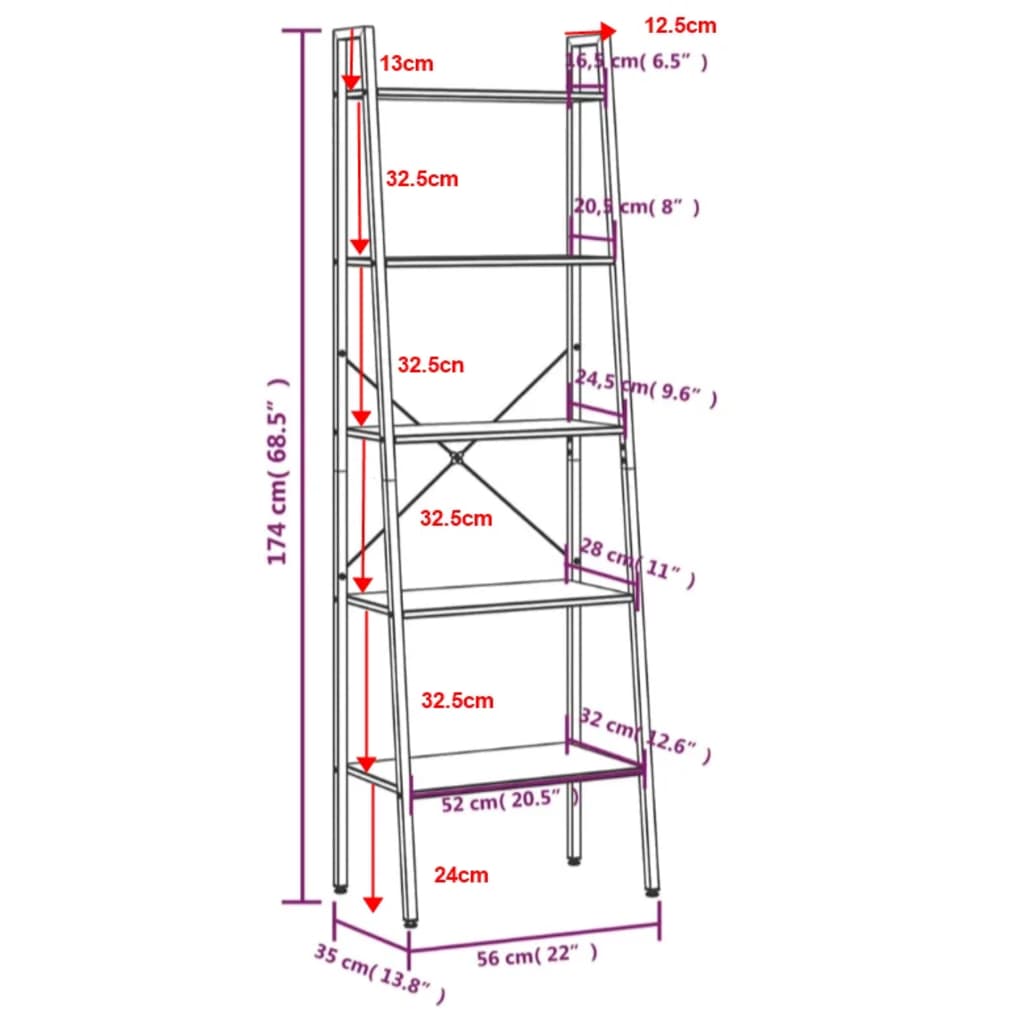 8720286563229_g_en_hd_6 vidaXL 5-Tier Standing Shelf Dark Brown and Black 56x35x174 cm - Image 9
