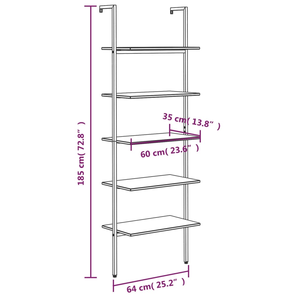 8720286563403_g_en_hd_6 vidaXL 5-Tier Leaning Shelf Dark Brown and Black 64x35x185 cm - Image 9