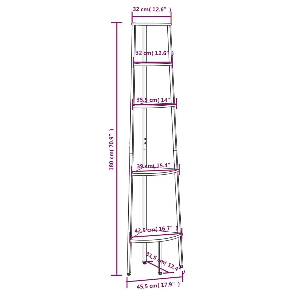 8720286563489_g_en_hd_6 vidaXL 5-Tier Corner Shelf Light Brown and Black 45.5x31.5x180 cm - Image 9
