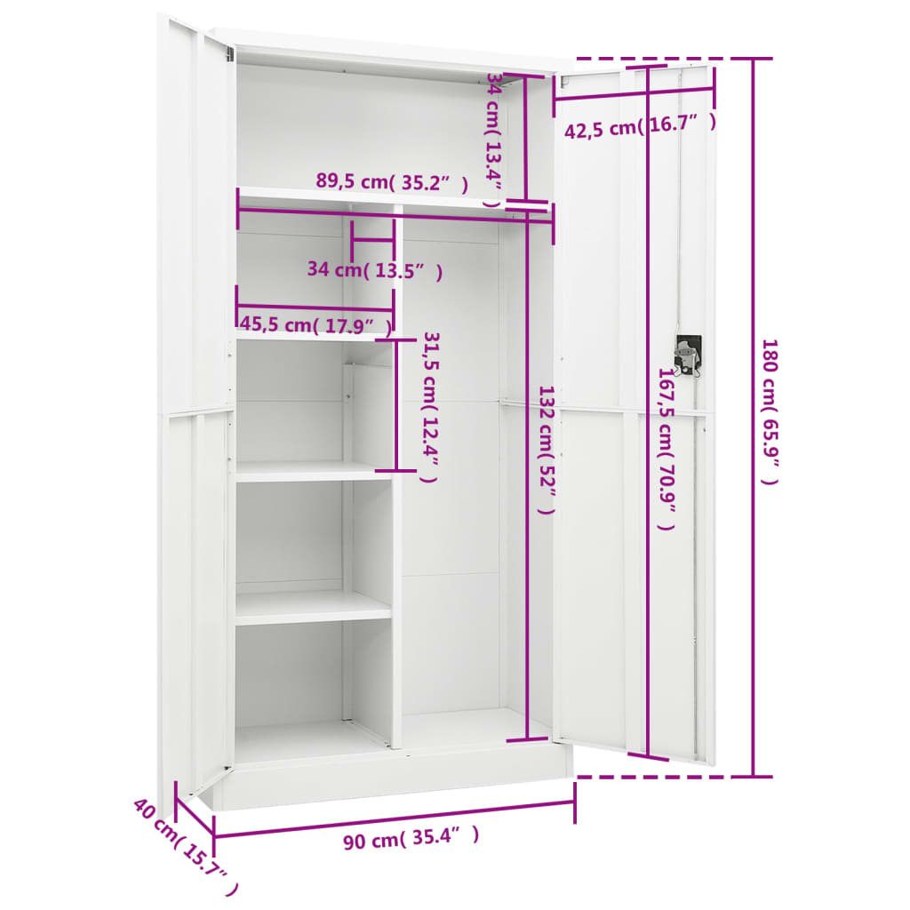 8720286564011_g_en_hd_7 vidaXL Locker Cabinet White 90x40x180 cm Steel - Image 9