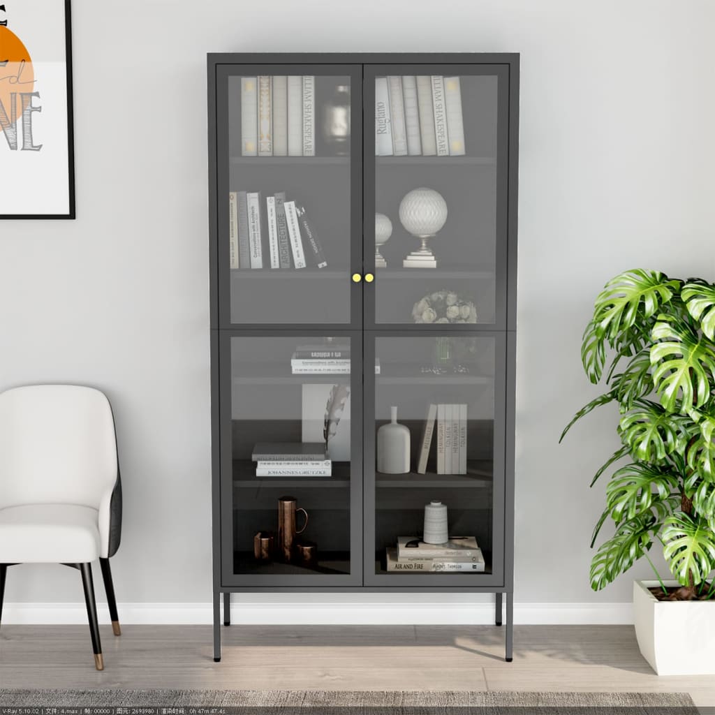 8720286564462_g_en_hd_1 vidaXL Display Cabinet Anthracite 90x40x180 cm Steel and Tempered Glass - Image 4