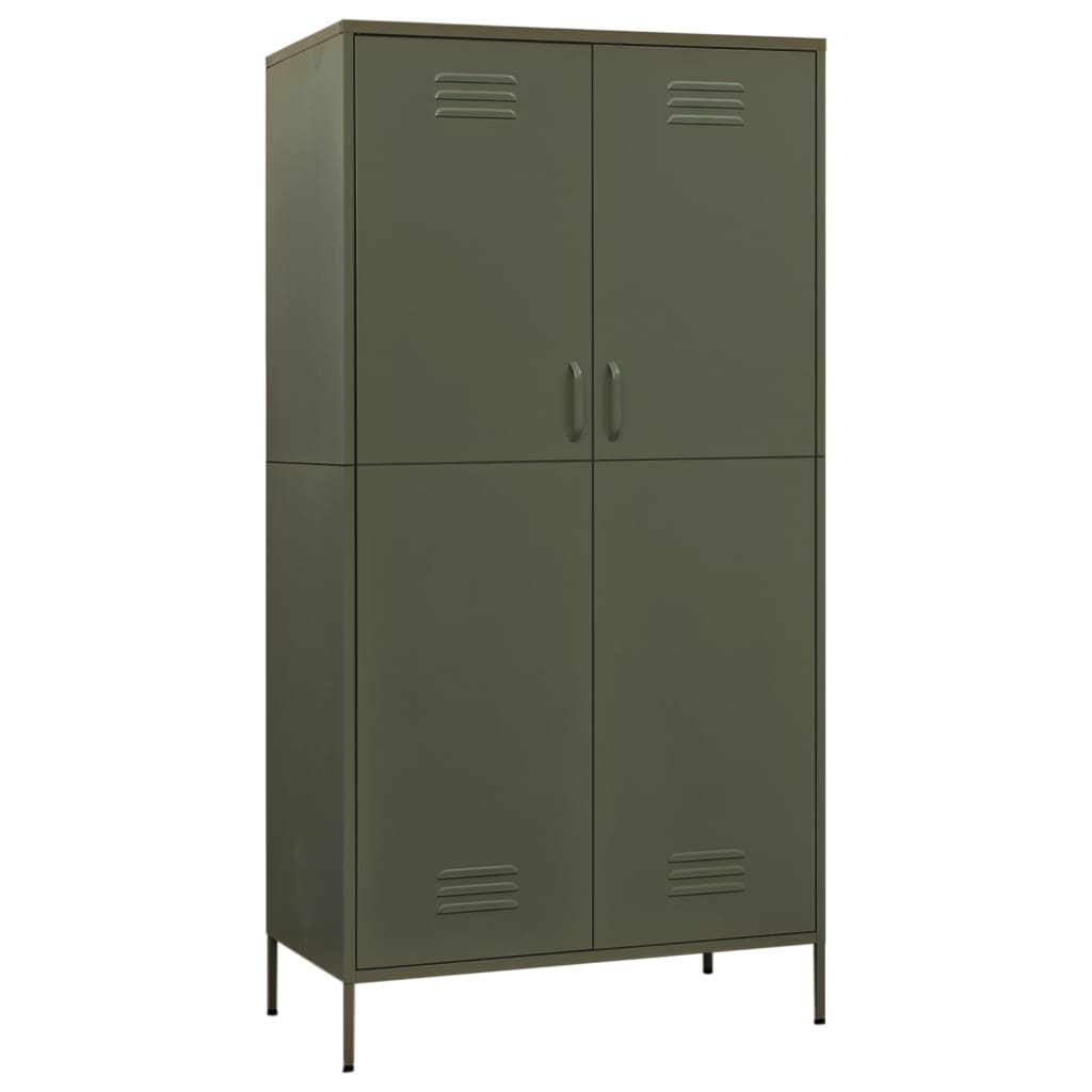 8720286565551_a_en_hd_1 vidaXL Wardrobe Olive Green 90x50x180 cm Steel - Image 2
