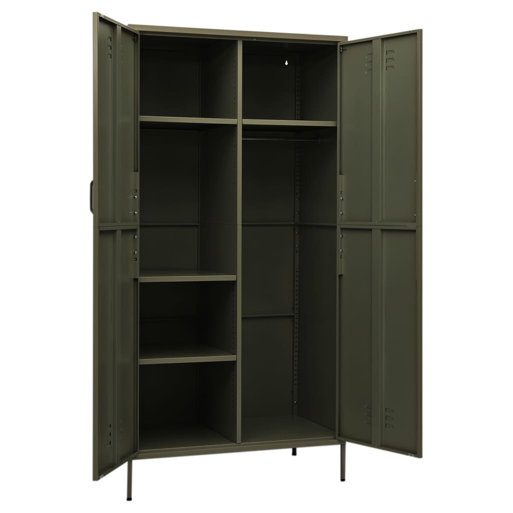 8720286565551_g_en_hd_4 vidaXL Wardrobe Olive Green 90x50x180 cm Steel - Image 7