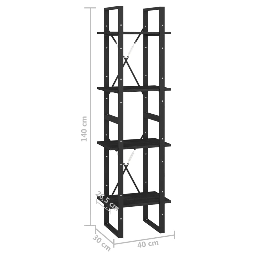 8720286567166_g_en_hd_7 vidaXL 4-Tier Book Cabinet Black 40x30x140 cm Solid Pine Wood - Image 10