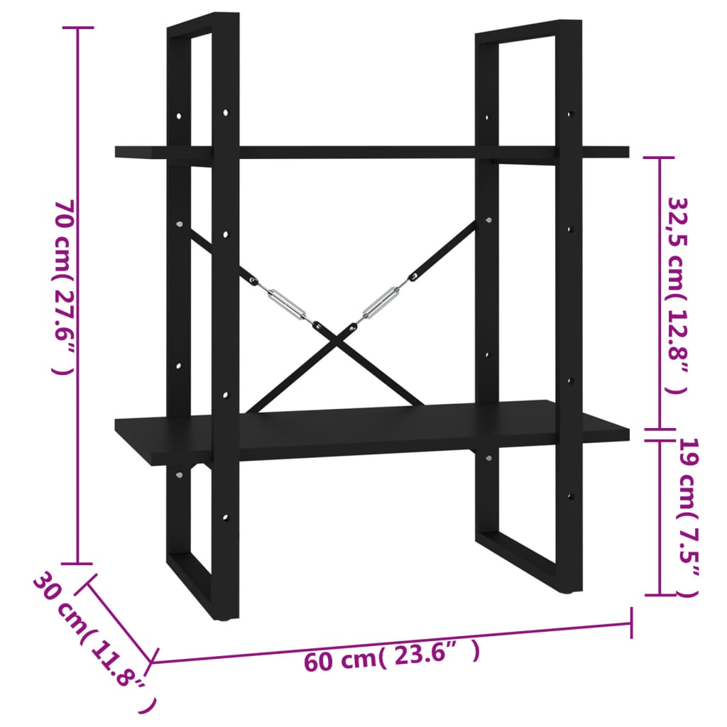 8720286567180_g_en_hd_5 vidaXL 2-Tier Book Cabinet Black 60x30x70 cm Engineered Wood - Image 8