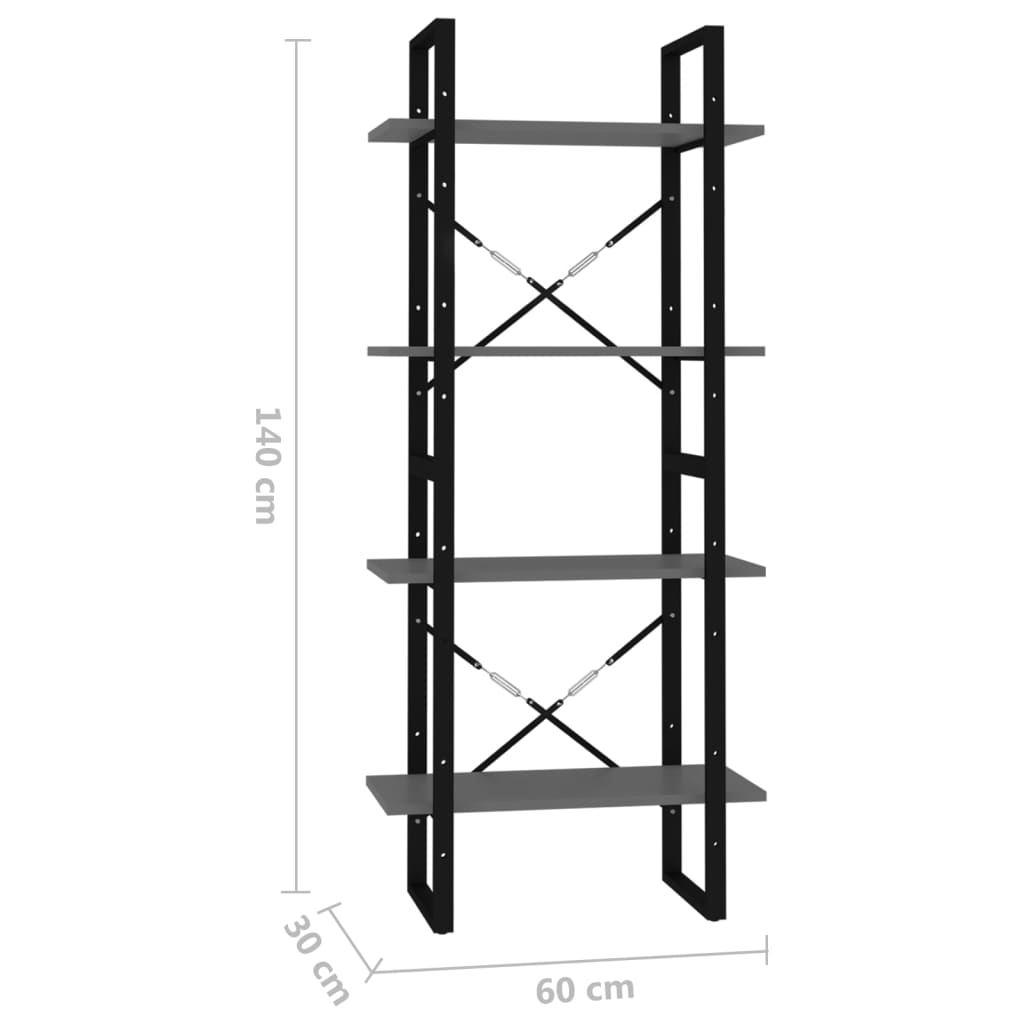 8720286567296_g_en_hd_5 vidaXL 4-Tier Book Cabinet Grey 60x30x140 cm Engineered Wood - Image 8