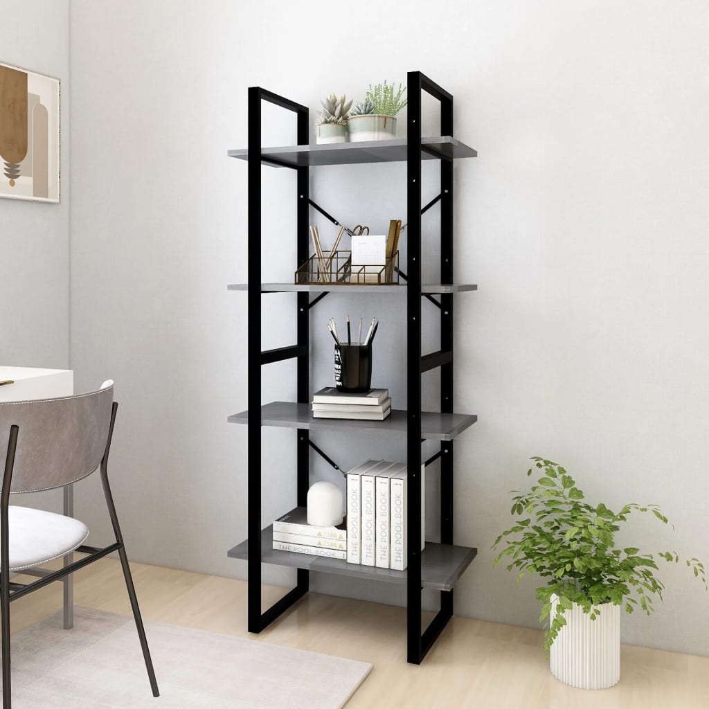 8720286567340_g_en_hd_1 vidaXL 4-Tier Book Cabinet Grey 60x30x140 cm Solid Pine Wood - Image 4