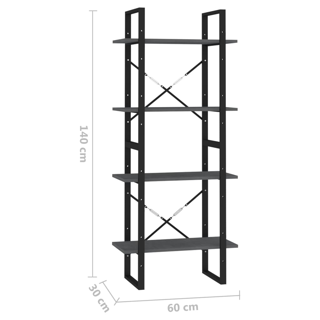 8720286567340_g_en_hd_6 vidaXL 4-Tier Book Cabinet Grey 60x30x140 cm Solid Pine Wood - Image 9