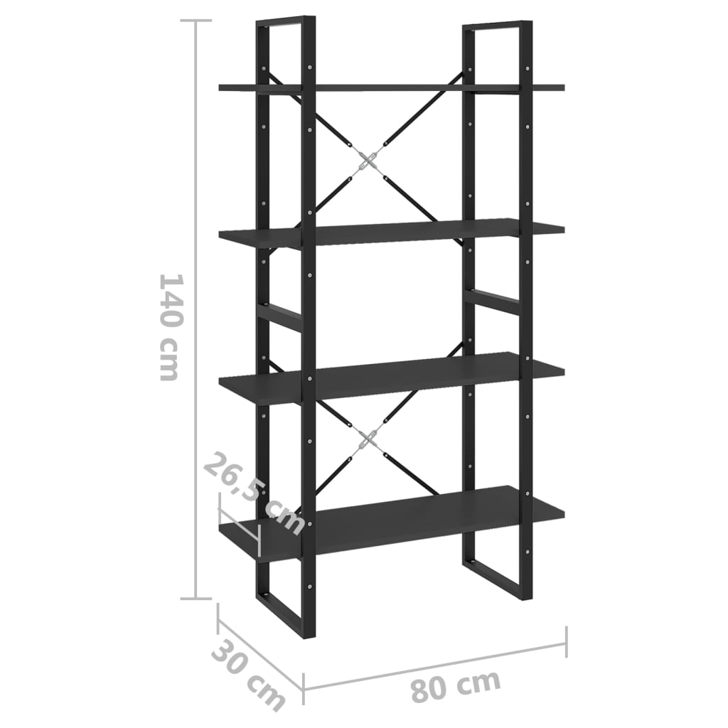 8720286567494_g_en_hd_5 vidaXL 4-Tier Book Cabinet Grey 80x30x140 cm Engineered Wood - Image 8
