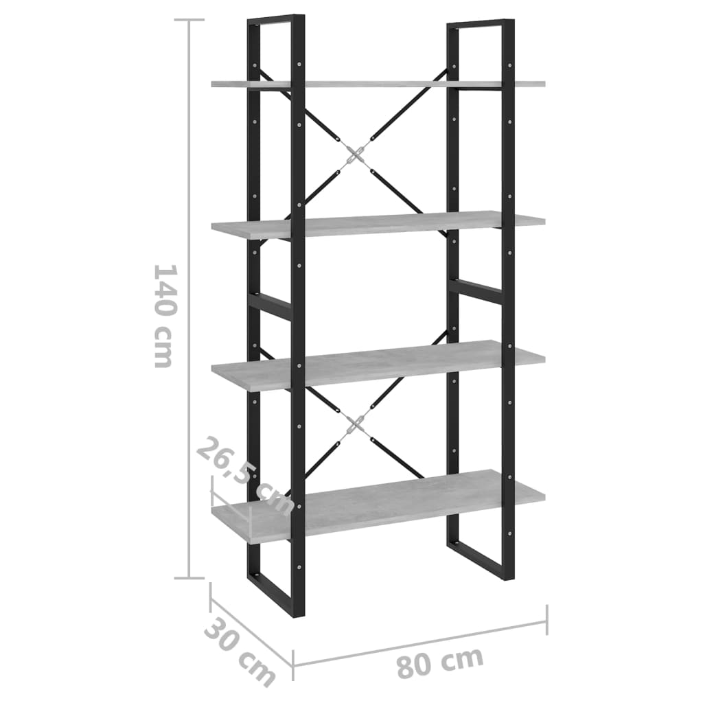 8720286567517_g_en_hd_5 vidaXL 4-Tier Book Cabinet Concrete Grey 80x30x140 cm Engineered Wood - Image 8