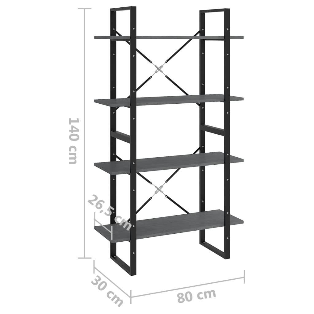 8720286567548_g_en_hd_6 vidaXL 4-Tier Book Cabinet Grey 80x30x140 cm Solid Pine Wood - Image 9