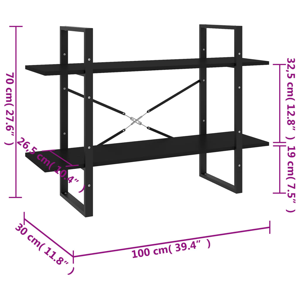 8720286567586_g_en_hd_5 vidaXL 2-Tier Book Cabinet Black 100x30x70 cm Engineered Wood - Image 8