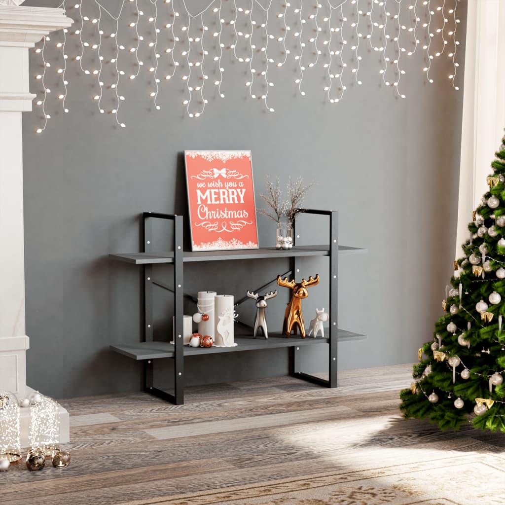 8720286567647_g_en_hd_1 vidaXL 2-Tier Book Cabinet Grey 100x30x70 cm Solid Pine Wood - Image 4