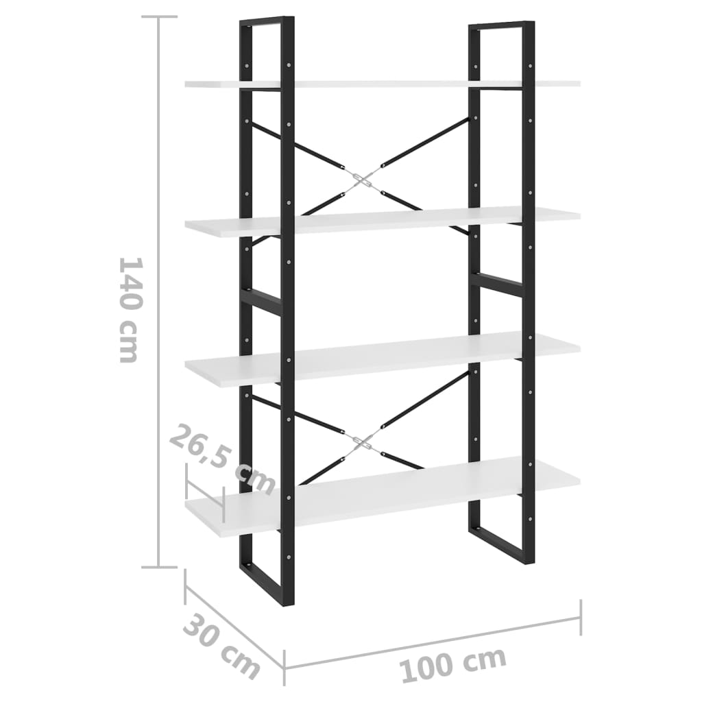 8720286567678_g_en_hd_5 vidaXL 4-Tier Book Cabinet White 100x30x140 cm Engineered Wood - Image 8