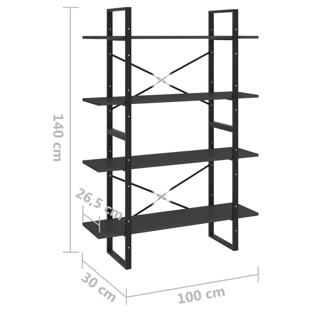 8720286567692_g_en_hd_5 vidaXL 4-Tier Book Cabinet Grey 100x30x140 cm Engineered Wood - Image 8