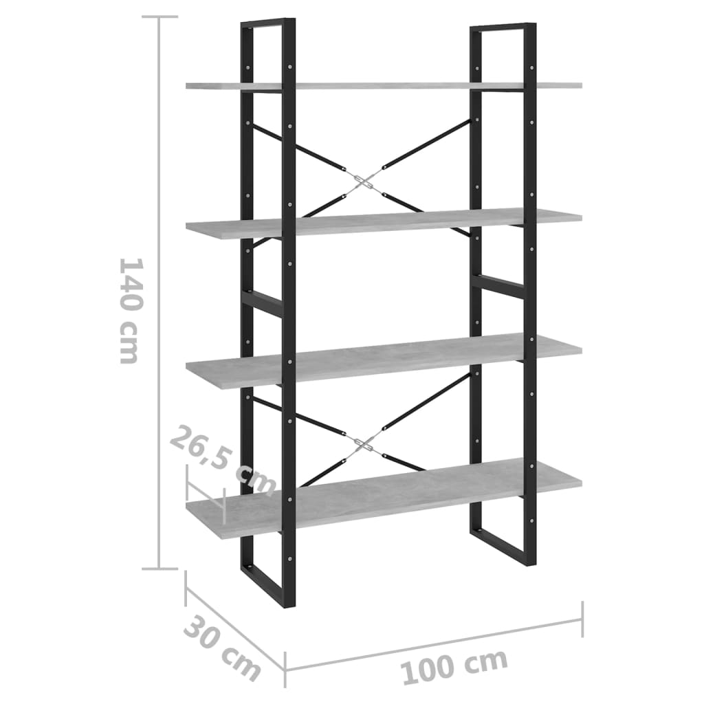 8720286567715_g_en_hd_5 vidaXL 4-Tier Book Cabinet Concrete Grey 100x30x140 cm Engineered Wood - Image 8