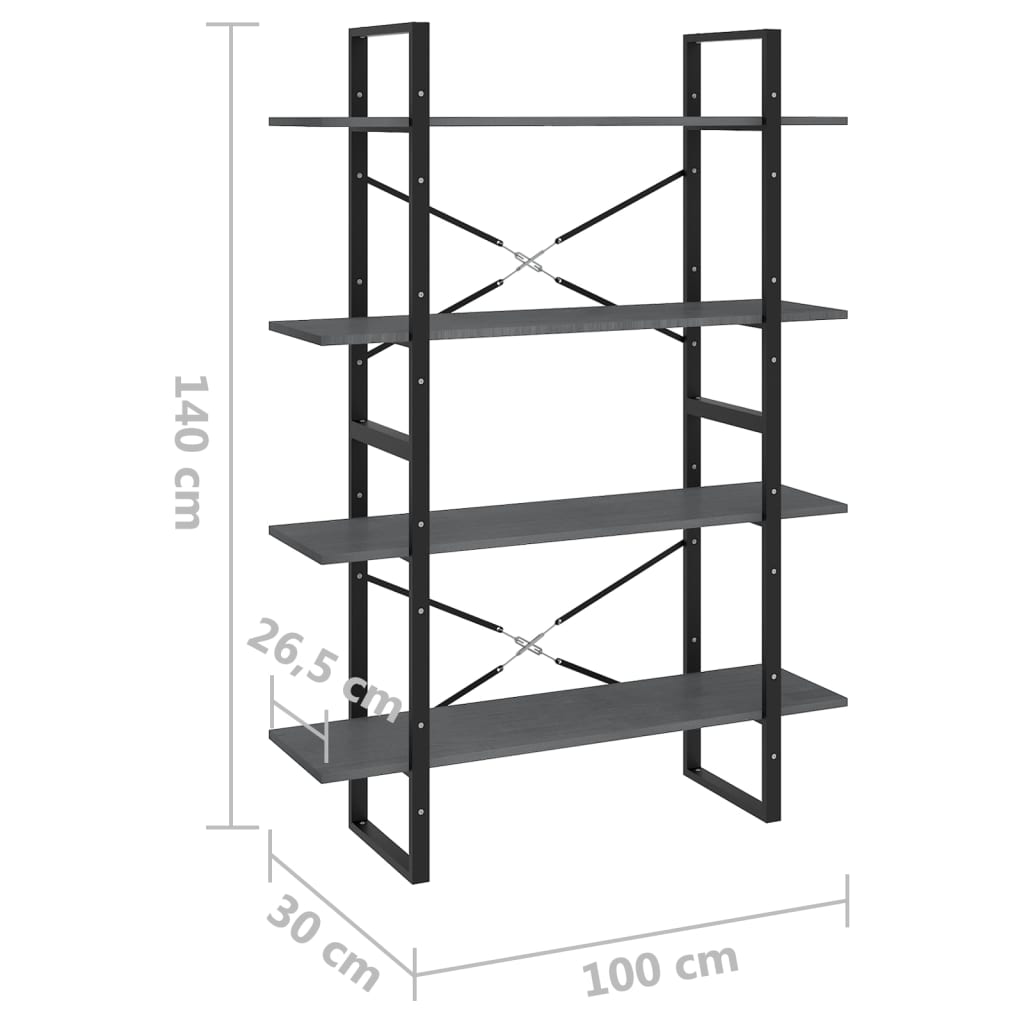 8720286567746_g_en_hd_6 vidaXL 4-Tier Book Cabinet Grey 100x30x140 cm Solid Pine Wood - Image 9