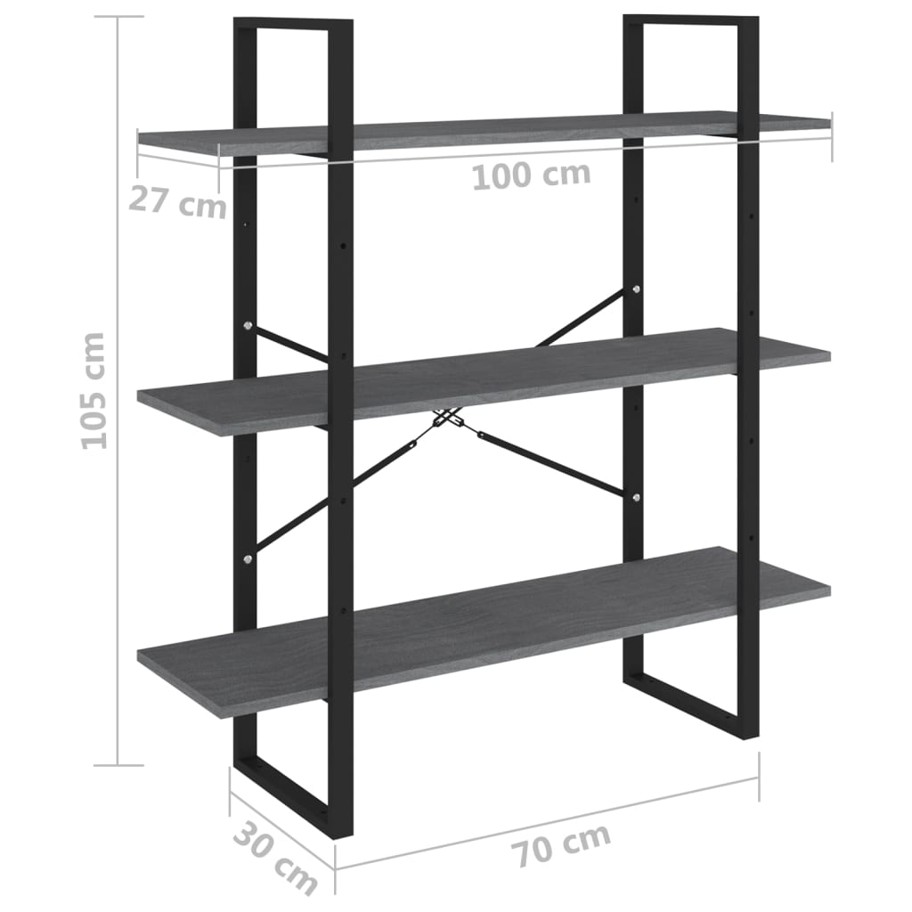 8720286568446_g_en_hd_5 vidaXL 3-Tier Book Cabinet Grey 100x30x105 cm Solid Pine Wood - Image 8