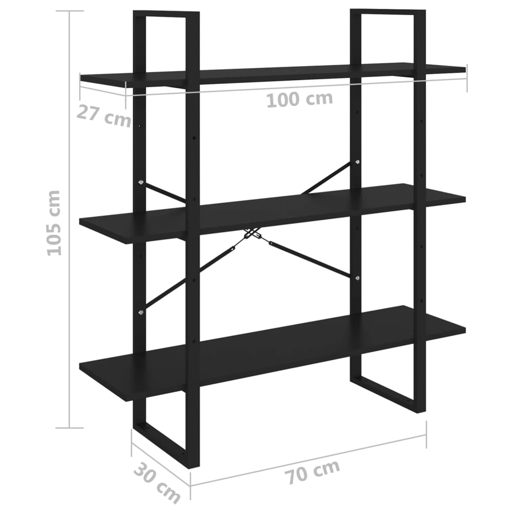 8720286568460_g_en_hd_5 vidaXL 3-Tier Book Cabinet Black 100x30x105 cm Solid Pine Wood - Image 8