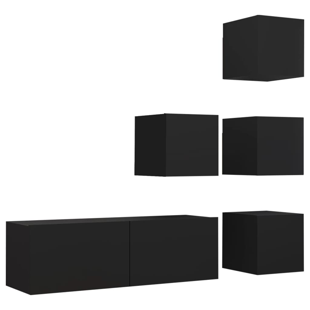 8720286571200_a_en_hd_1 vidaXL 5 Piece TV Cabinet Set Black Engineered Wood - Image 2