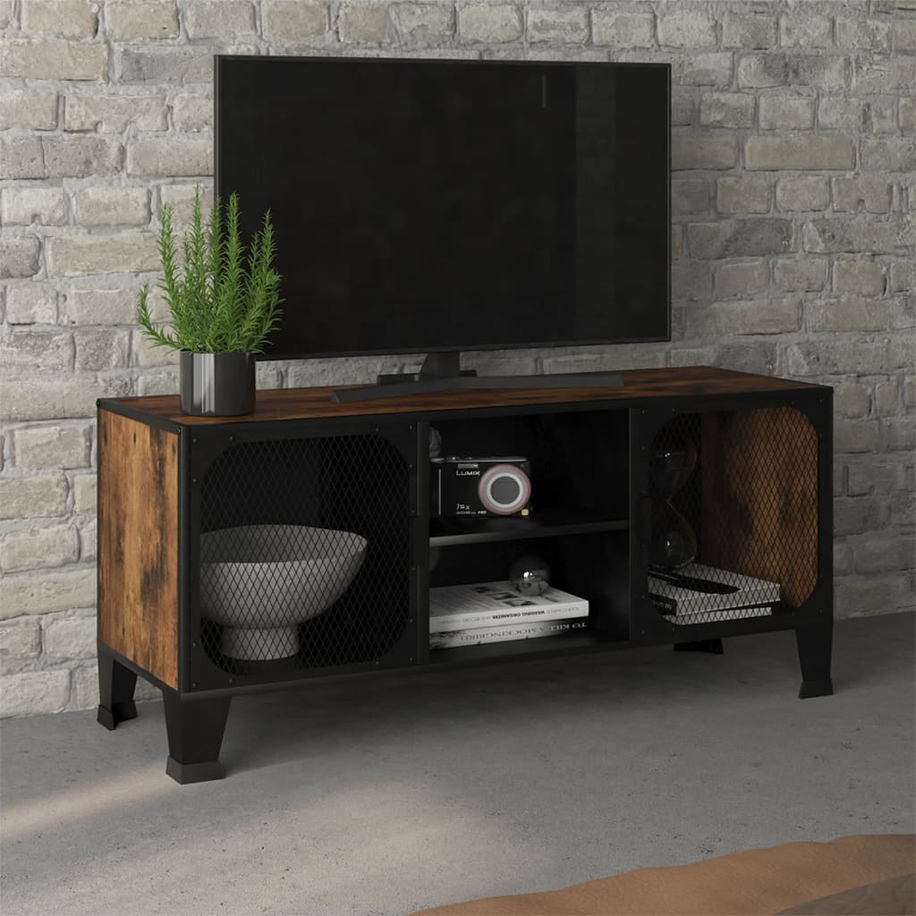 8720286588215_m_en_hd_1 vidaXL TV Cabinet Rustic Brown 105x36x47 cm Metal and MDF - Image 1