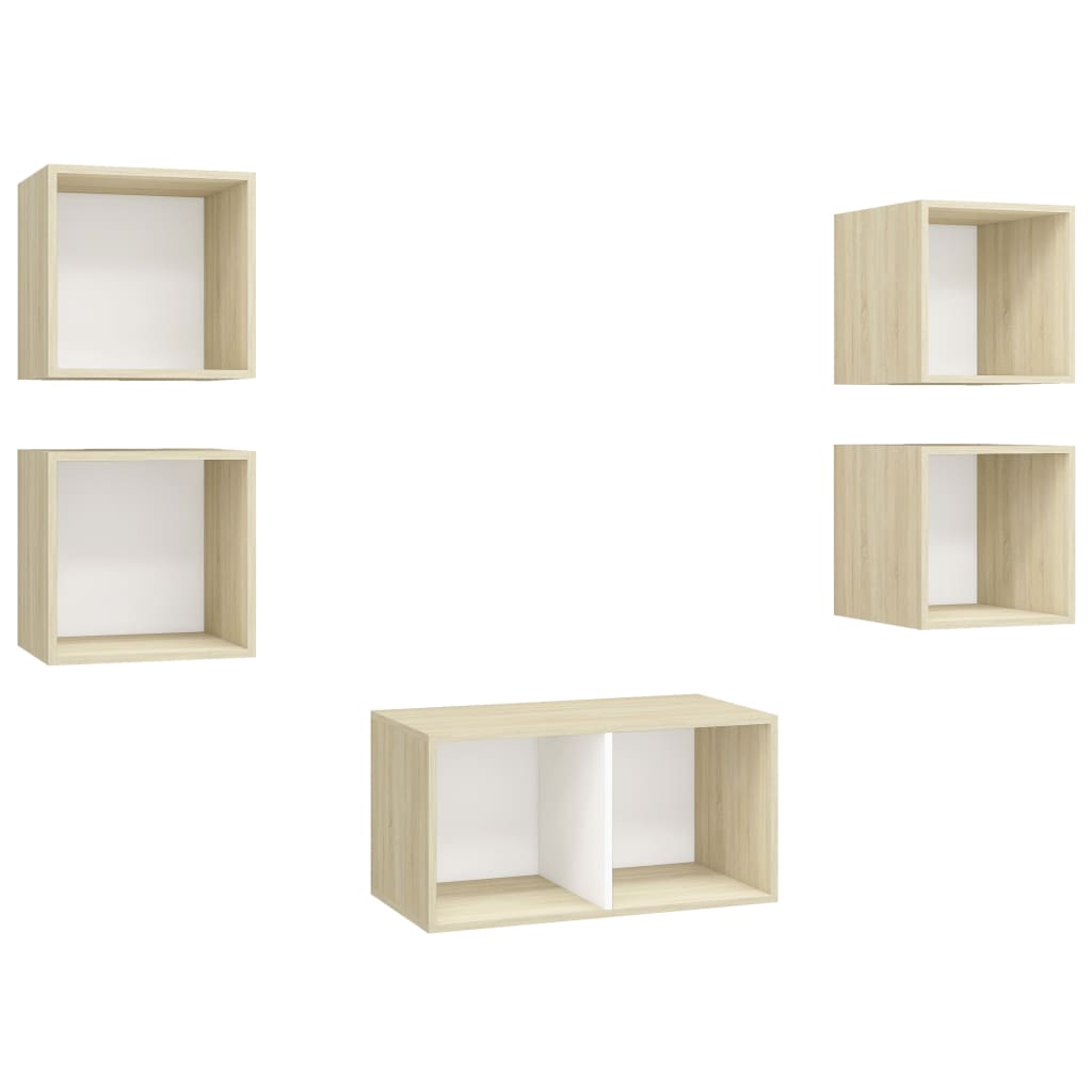 8720286590089_a_en_hd_1 vidaXL 5 Piece TV Cabinet Set White and Sonoma Oak Engineered Wood - Image 2