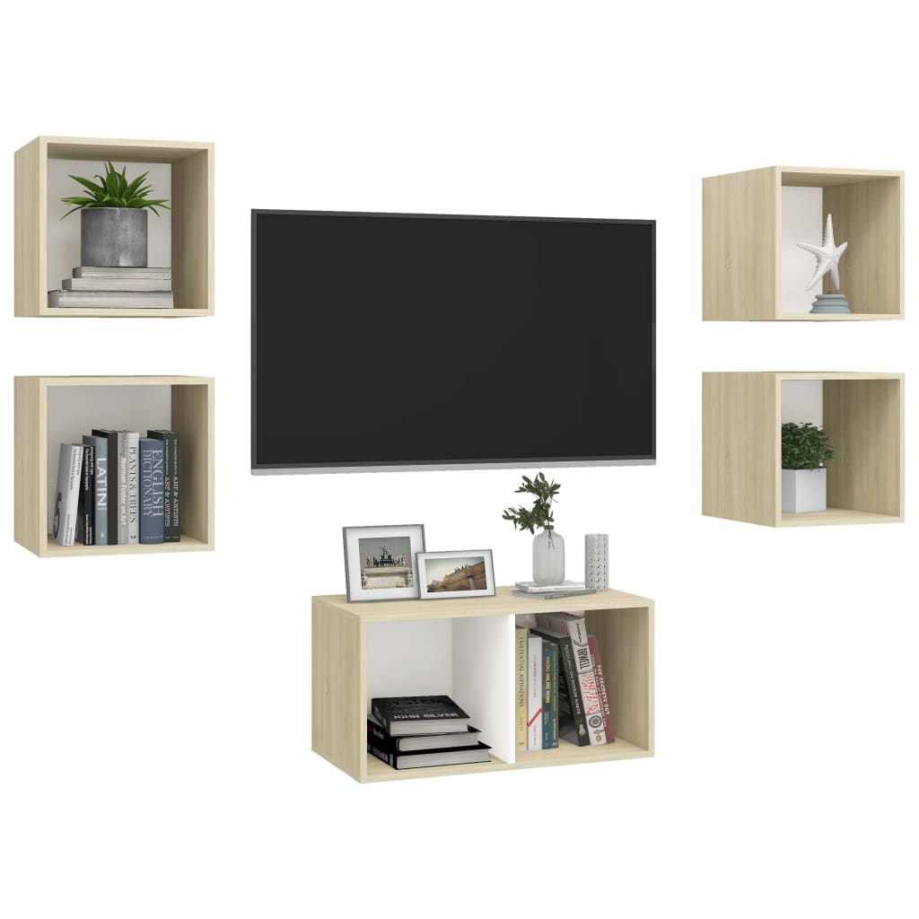 8720286590089_g_en_hd_1 vidaXL 5 Piece TV Cabinet Set White and Sonoma Oak Engineered Wood - Image 4