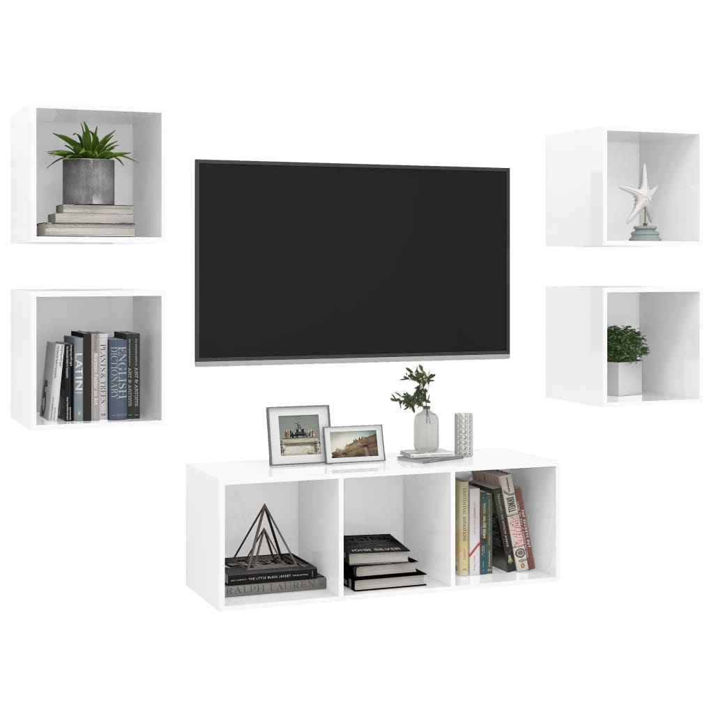 8720286590188_g_en_hd_1 vidaXL 5 Piece TV Cabinet Set High Gloss White Engineered Wood - Image 4