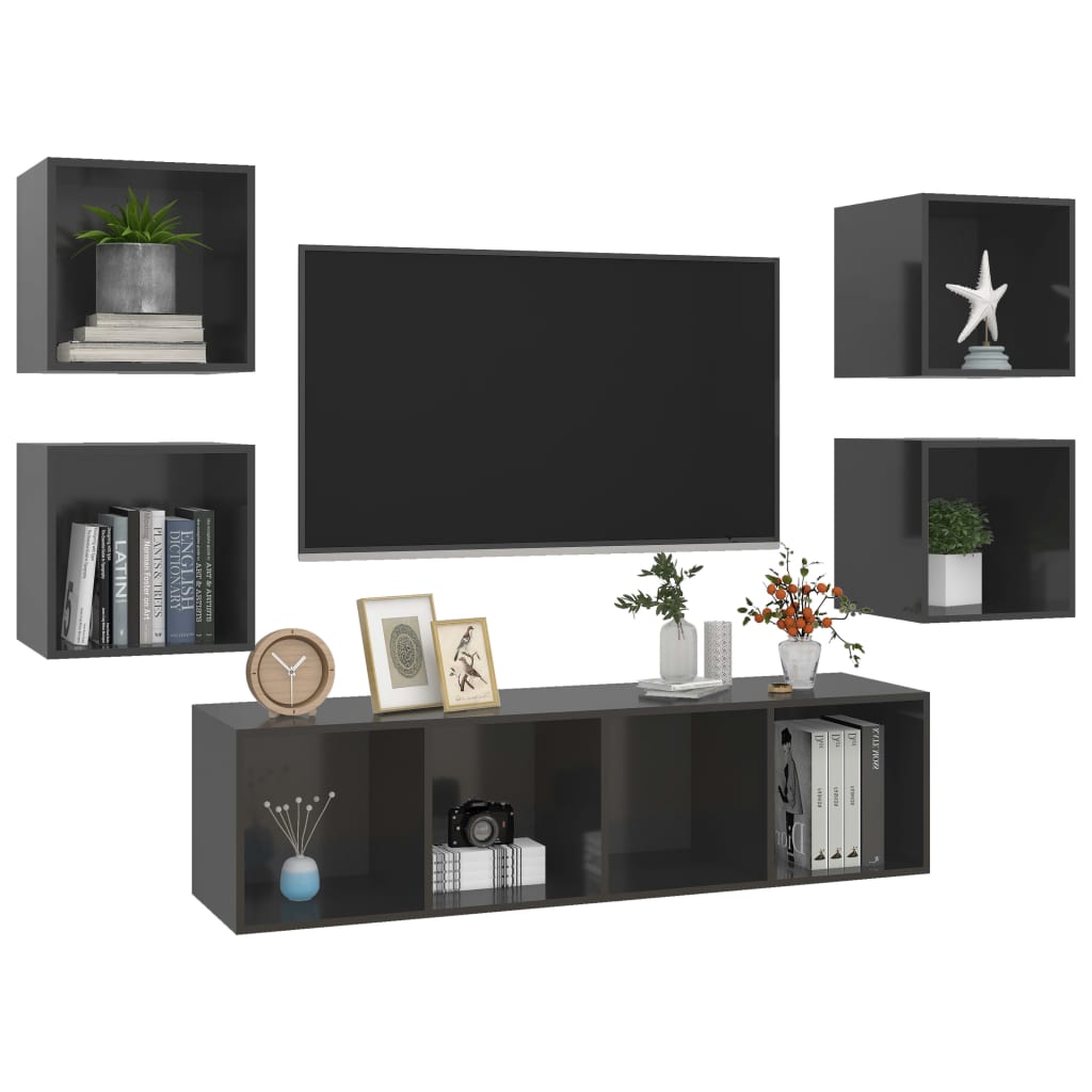8720286590294_g_en_hd_1 vidaXL 5 Piece TV Cabinet Set High Gloss Grey Engineered Wood - Image 4