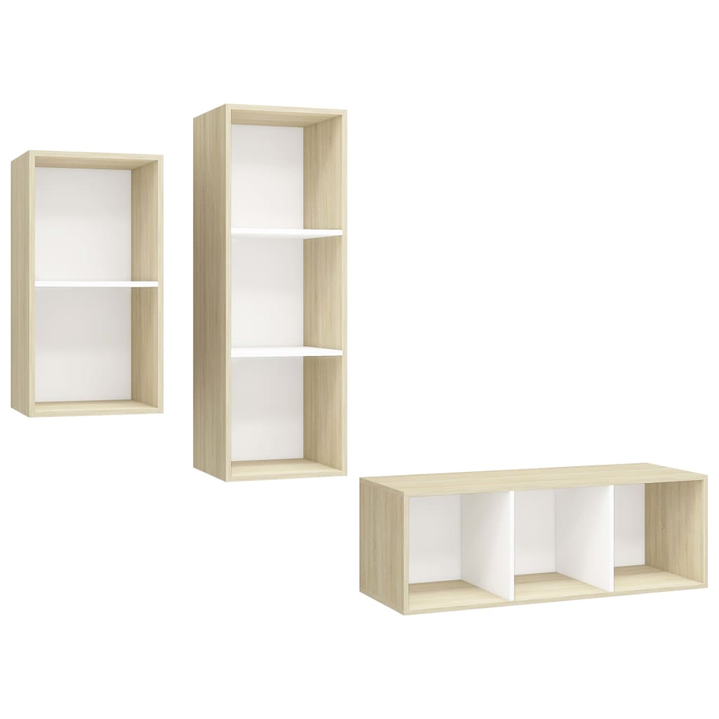 8720286590355_a_en_hd_1 vidaXL 3 Piece TV Cabinet Set White and Sonoma Oak Engineered Wood - Image 2