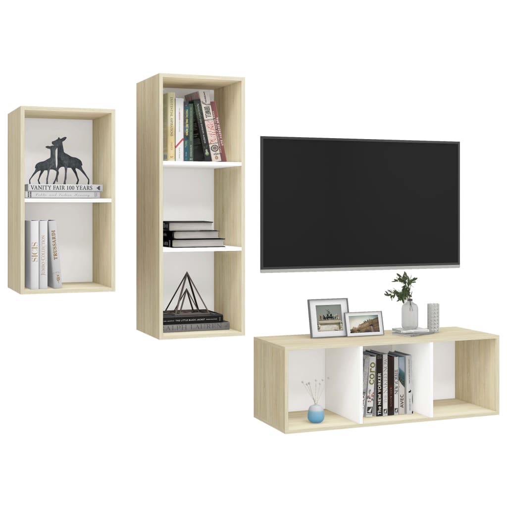 8720286590355_g_en_hd_1 vidaXL 3 Piece TV Cabinet Set White and Sonoma Oak Engineered Wood - Image 4