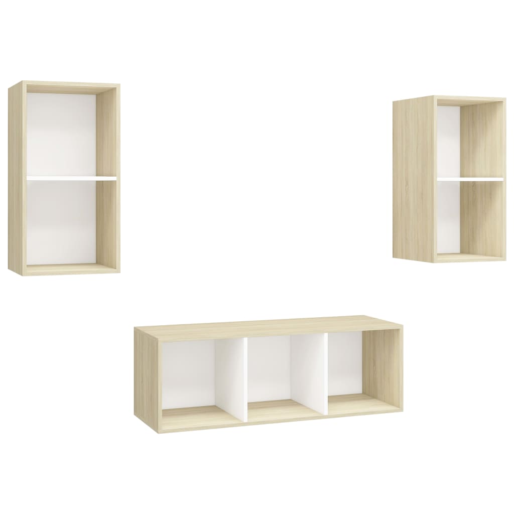 8720286590447_a_en_hd_1 vidaXL 3 Piece TV Cabinet Set White and Sonoma Oak Engineered Wood - Image 2