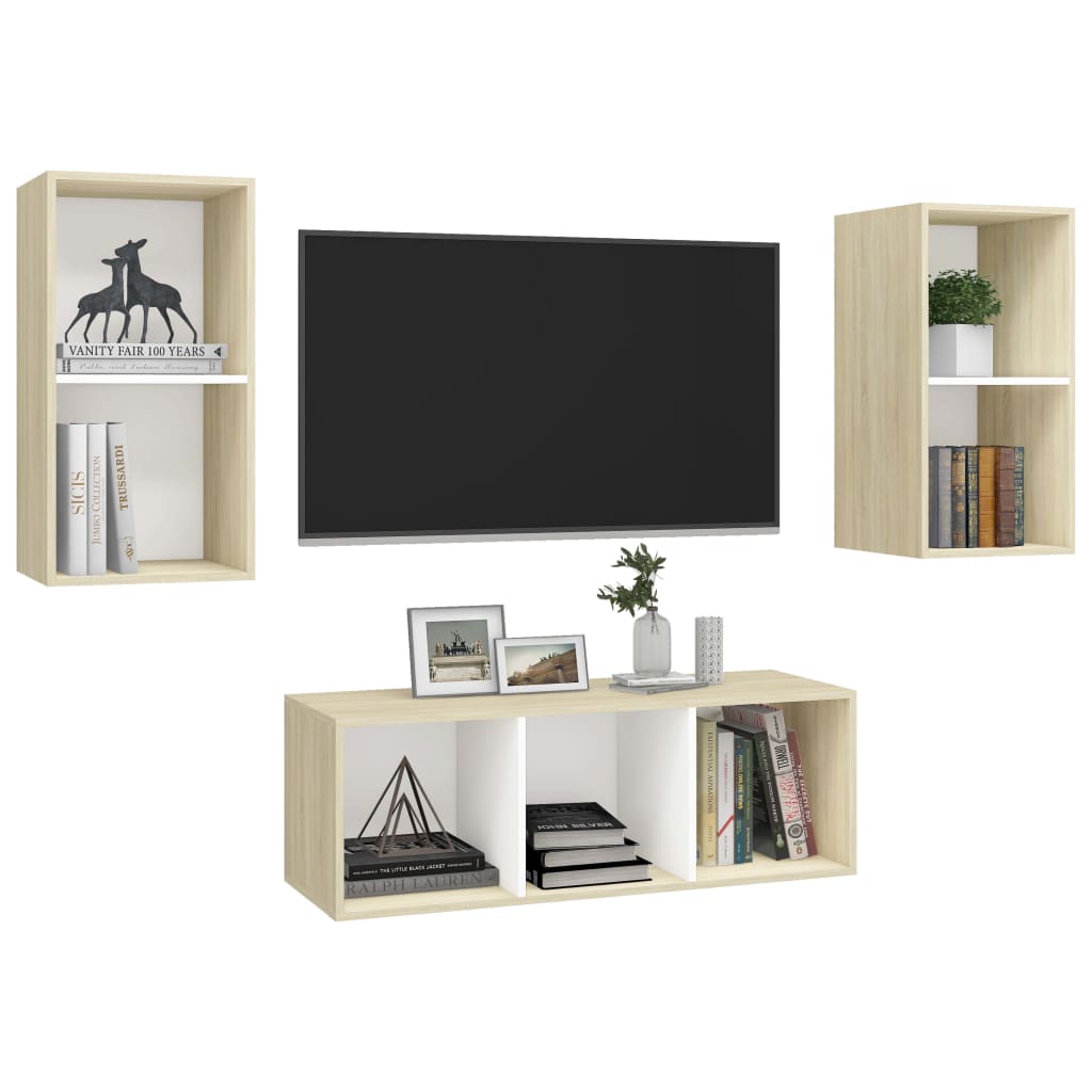 8720286590447_g_en_hd_1 vidaXL 3 Piece TV Cabinet Set White and Sonoma Oak Engineered Wood - Image 4