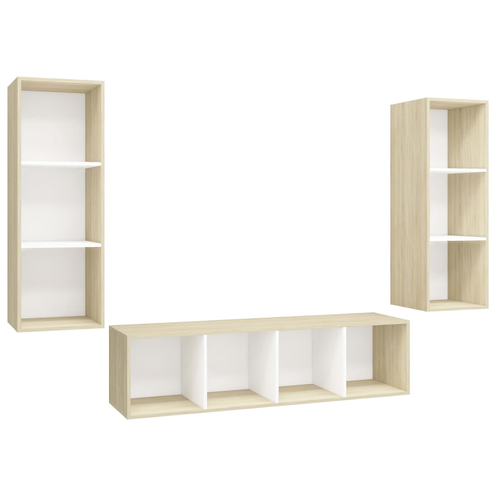8720286590539_a_en_hd_1 vidaXL 3 Piece TV Cabinet Set White and Sonoma Oak Engineered Wood - Image 2
