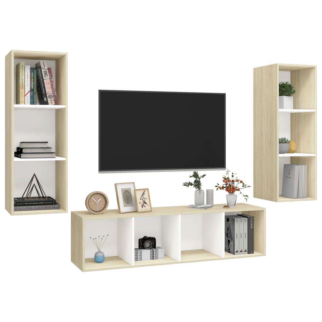 8720286590539_g_en_hd_1 vidaXL 3 Piece TV Cabinet Set White and Sonoma Oak Engineered Wood - Image 4