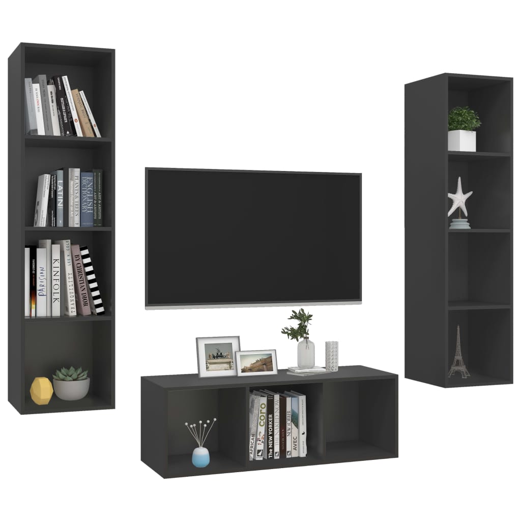 8720286590591_g_en_hd_1 vidaXL 3 Piece TV Cabinet Set Grey Engineered Wood - Image 4