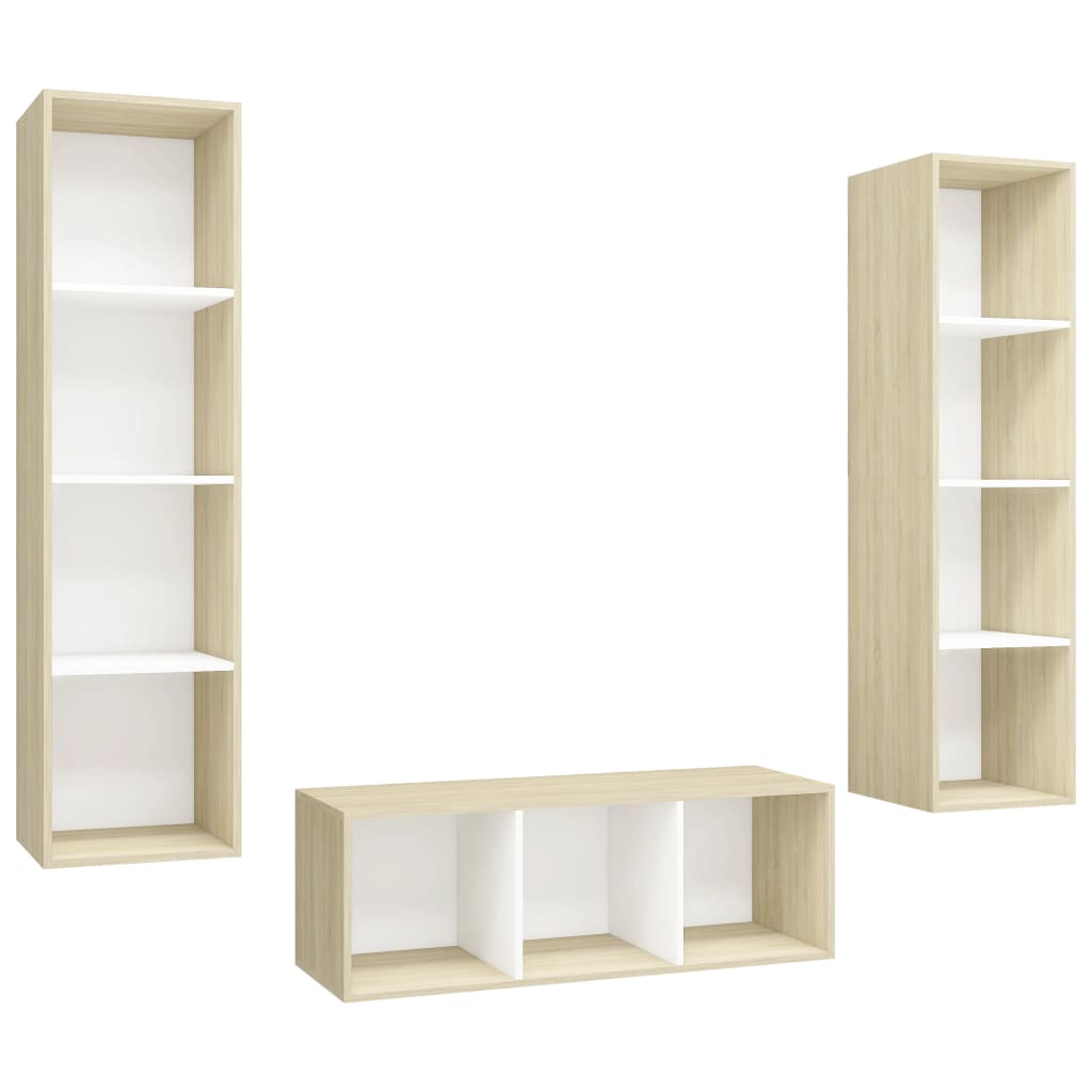 8720286590621_a_en_hd_1 vidaXL 3 Piece TV Cabinet Set White and Sonoma Oak Engineered Wood - Image 2