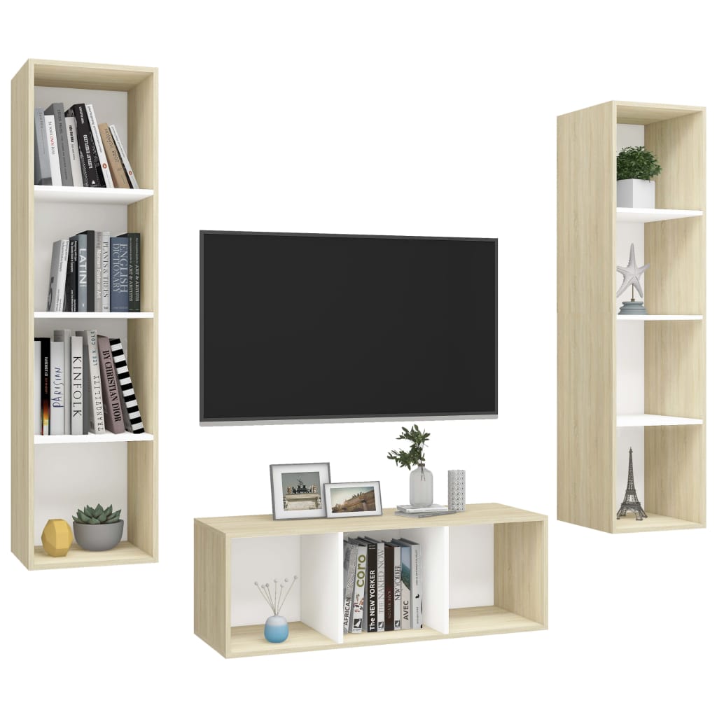 8720286590621_g_en_hd_1 vidaXL 3 Piece TV Cabinet Set White and Sonoma Oak Engineered Wood - Image 4