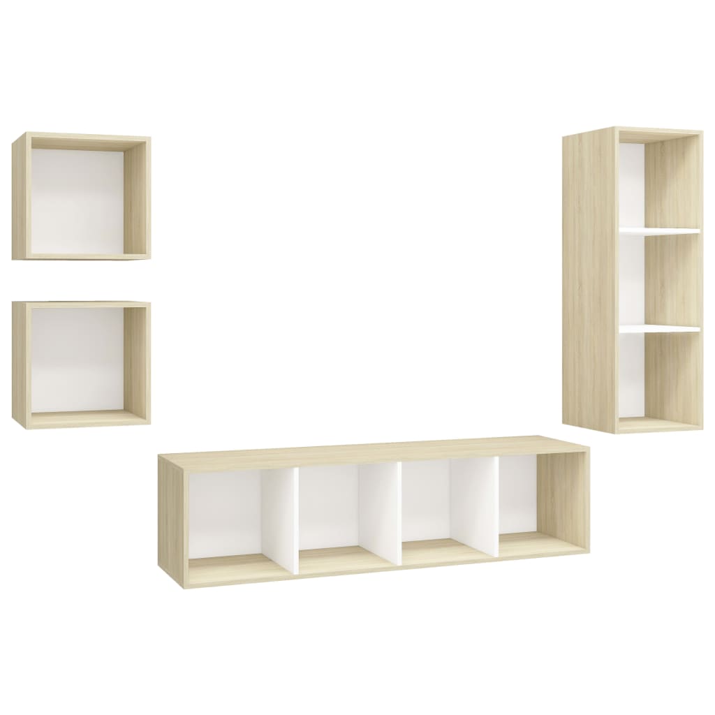 8720286590805_a_en_hd_1 vidaXL 4 Piece TV Cabinet Set White and Sonoma Oak Engineered Wood - Image 2
