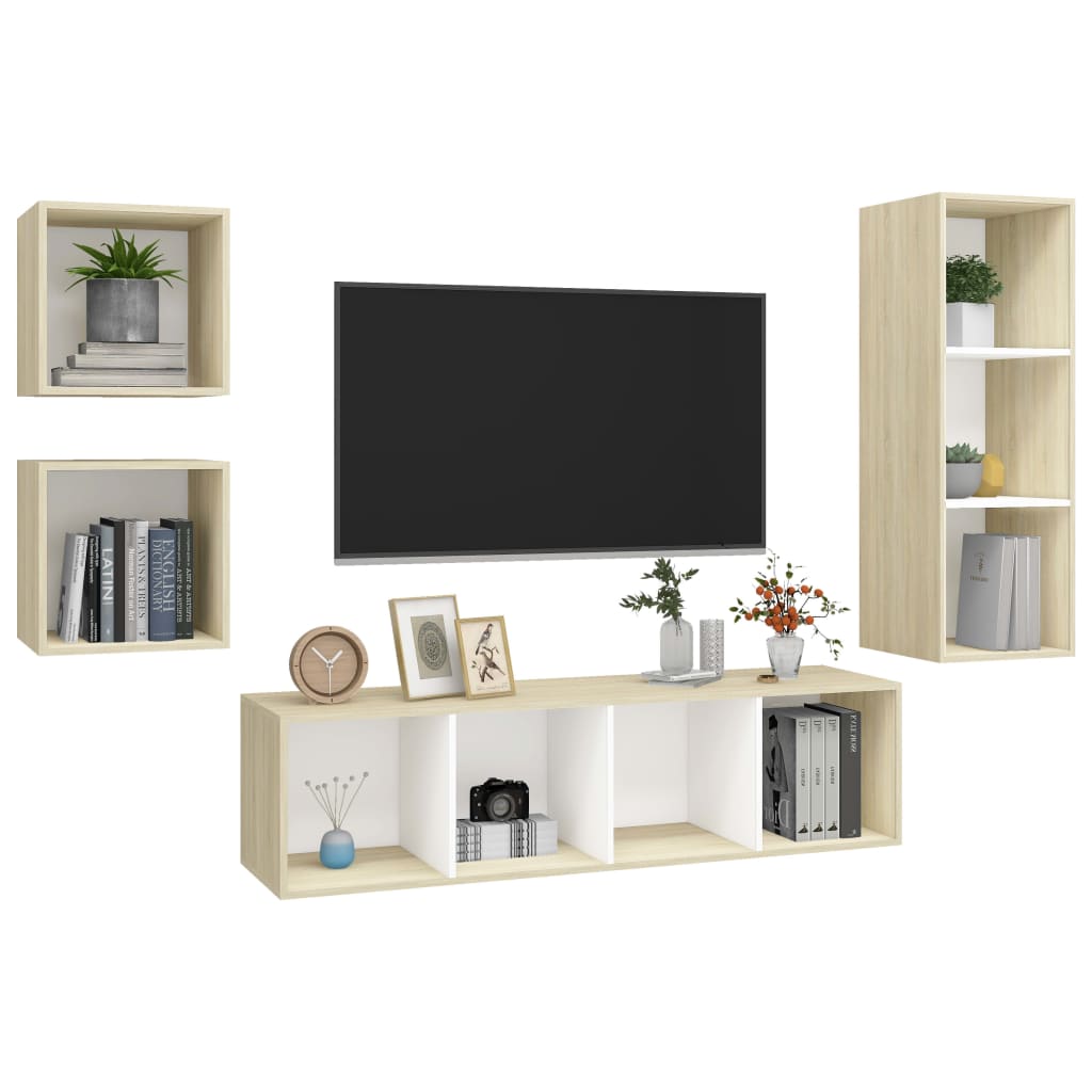 8720286590805_g_en_hd_1 vidaXL 4 Piece TV Cabinet Set White and Sonoma Oak Engineered Wood - Image 4