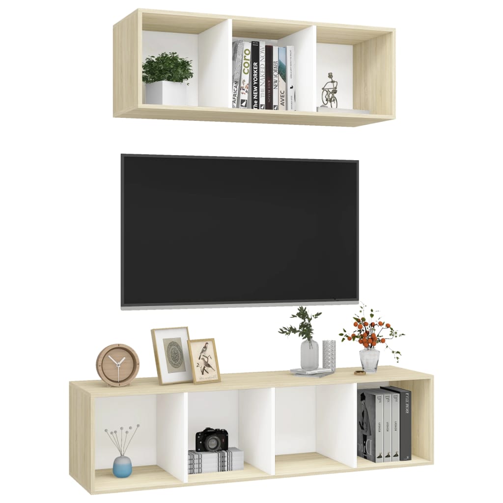 8720286590980_g_en_hd_1 vidaXL 2 Piece TV Cabinet Set White and Sonoma Oak Engineered Wood - Image 4