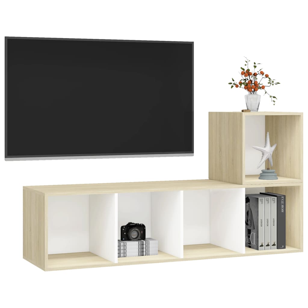 8720286591079_g_en_hd_1 vidaXL 2 Piece TV Cabinet Set White and Sonoma Oak Engineered Wood - Image 4