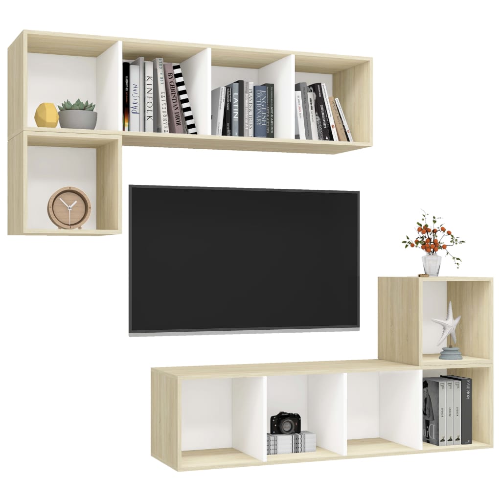 8720286591161_g_en_hd_1 vidaXL 4 Piece TV Cabinet Set White and Sonoma Oak Engineered Wood - Image 4