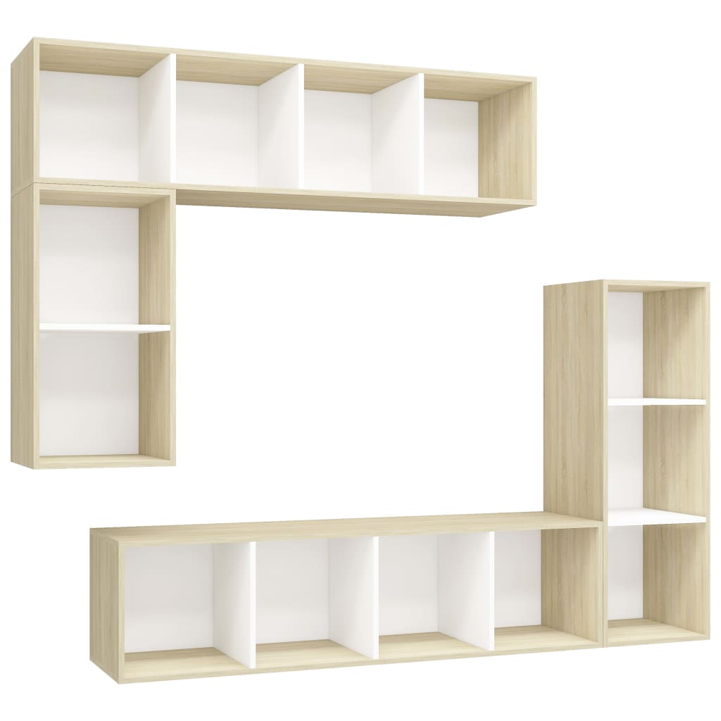 8720286591253_a_en_hd_1 vidaXL 4 Piece TV Cabinet Set White and Sonoma Oak Engineered Wood ??805476+805485+2x805494) - Image 2